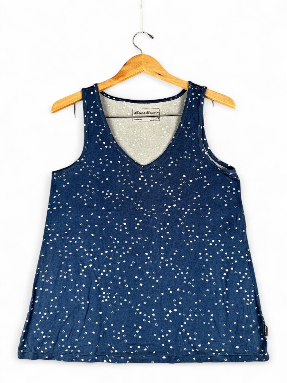 Eddie Bauer Women's V-Neck Sleep Tank Top M Blue Star Print